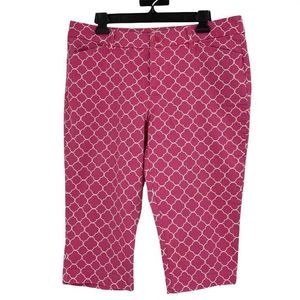 Women’s St John Bay Capri Pants Pink Lattice Sz 14P 0372 Crop Stretch